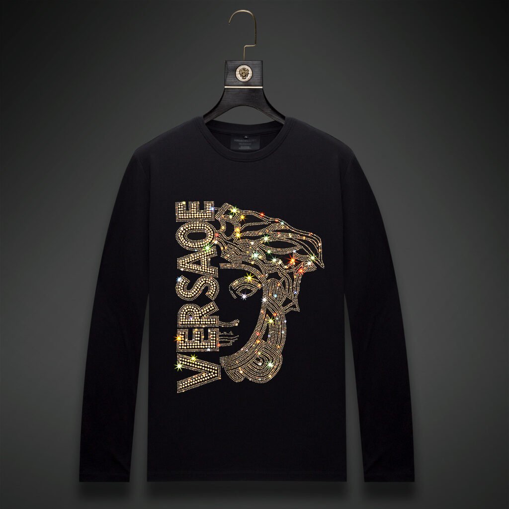 Black men's custom rhinestone sweatshirt featuring a tiger graphic, ideal for fashion-forward designs.