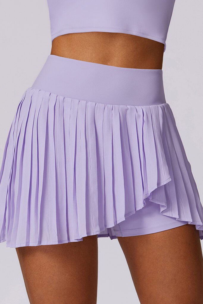 Light purple pleated custom tennis skirt with built-in shorts