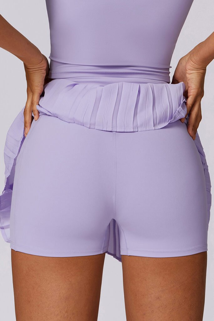 Light purple custom tennis shorts with built-in compression shorts