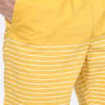 Men's yellow striped casual shorts featuring a custom logo, offered by a custom shorts manufacturer