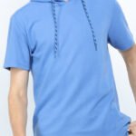 Men's hooded t-shirt front view in breathable jersey fabric - Yuanyi Apparel