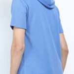 Back view of men's hooded t-shirt in lightweight jersey fabric - Yuanyi Apparel